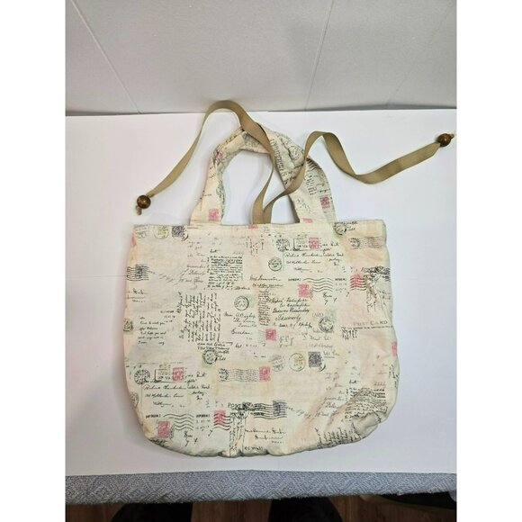 Fabric Textile Bag Handbag Postcard Print Handmade Straps Handle Medium Small - Picture 10 of 10